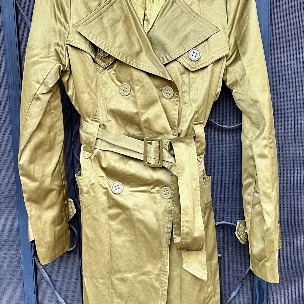 Vintage Bebe Satiny Gold Double-Breasted Trench Coat